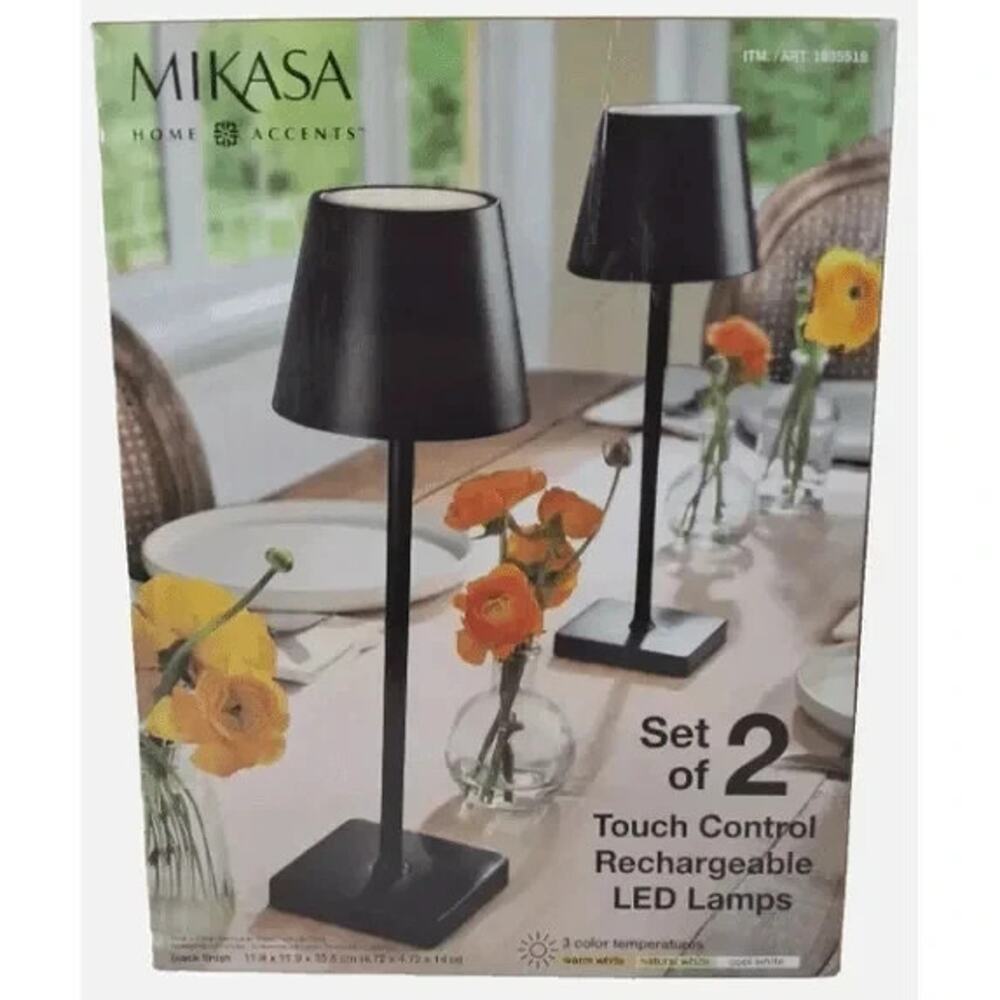 Mikasa 14" Rechargeable LED Table Lamps Set of 2 Black Touch Control OEM